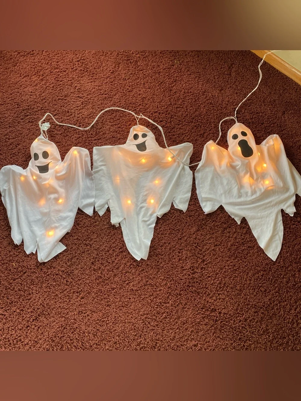Halloween Ghost String Lights With 3 Fabric Ghosts Set Works Holiday Party Large